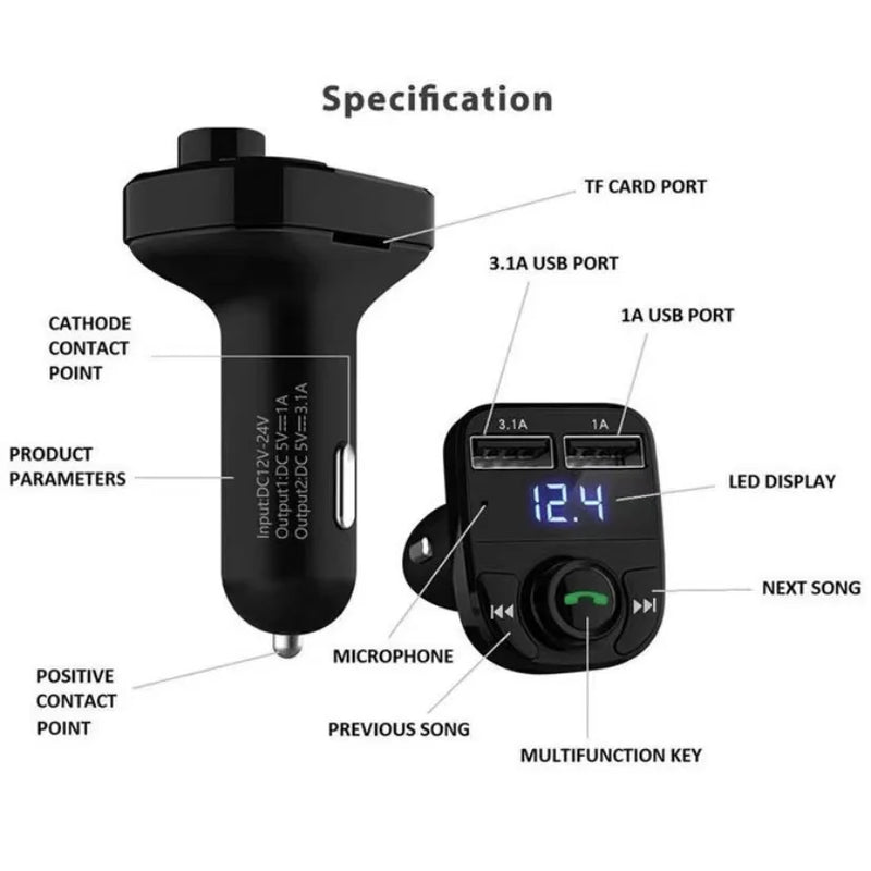 X8 Kit Hands Free Bluetooth Car Wireless Transmitter Fm Mp3 Player Dual Usb Charger