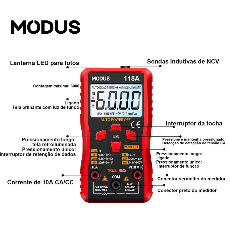 MODUS Digital Multimeter Professional High Precision Ac/Dc Voltage True Rms Esr Meter Nhp Smart Date 6000 Counts