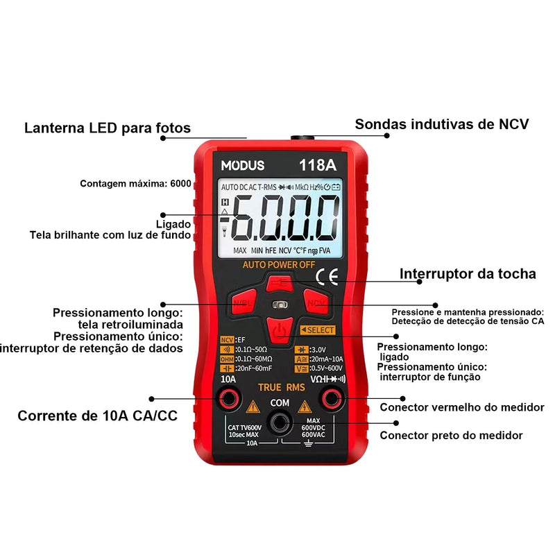 MODUS Digital Multimeter Professional High Precision Ac/Dc Voltage True Rms Esr Meter Nhp Smart Date 6000 Counts